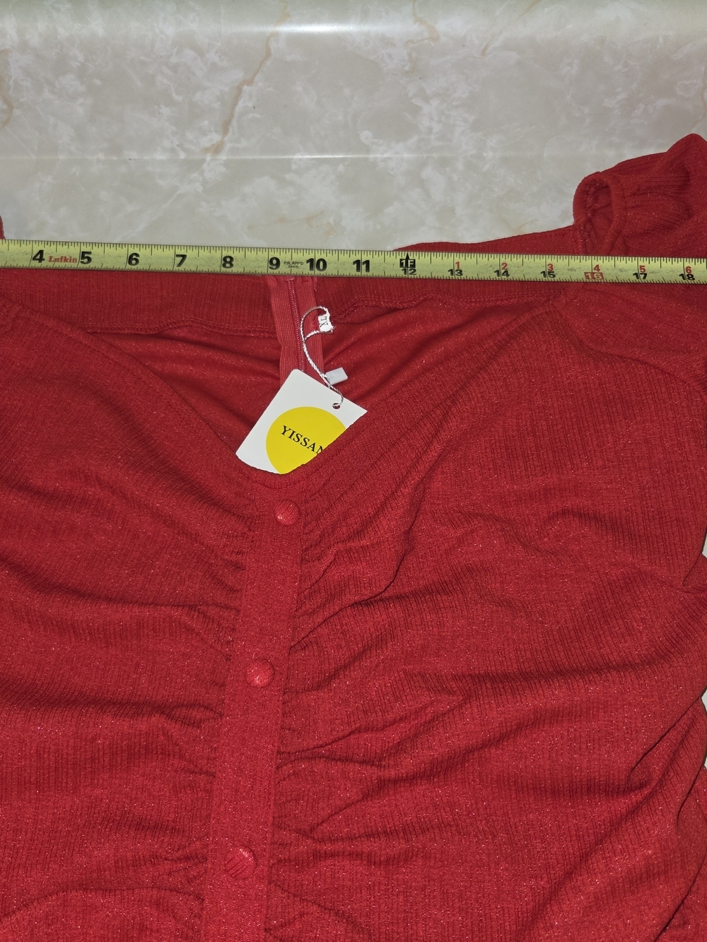 Ruched Red Long-Sleeve Mini Dress - Picture 5 of 11